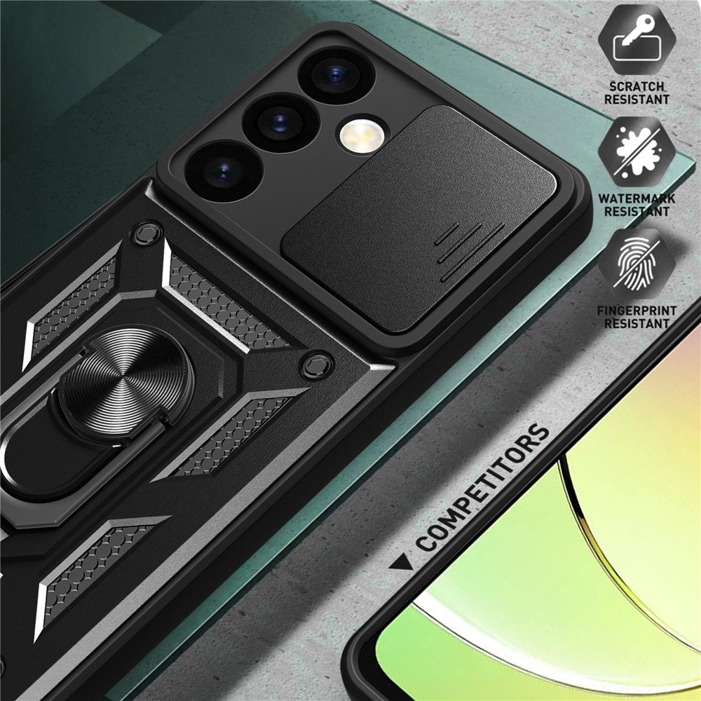 For Samsung Galaxy S24+ Case PC+TPU Kickstand Slide Lens Lid Mobile Phone Cover