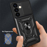 For Samsung Galaxy S24+ Case PC+TPU Kickstand Slide Lens Lid Mobile Phone Cover