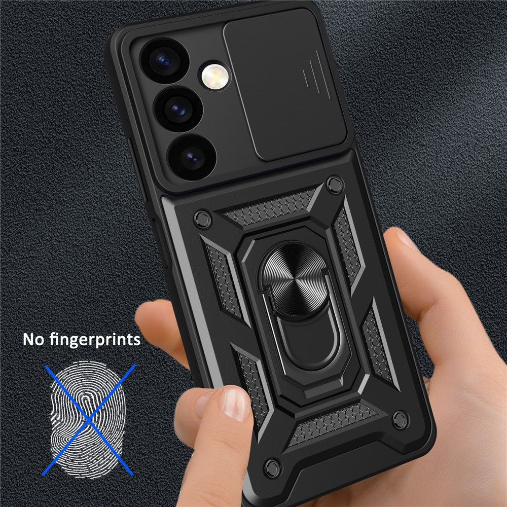 For Samsung Galaxy S24+ Case PC+TPU Kickstand Slide Lens Lid Mobile Phone Cover