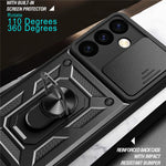 For Samsung Galaxy S24+ Case PC+TPU Kickstand Slide Lens Lid Mobile Phone Cover