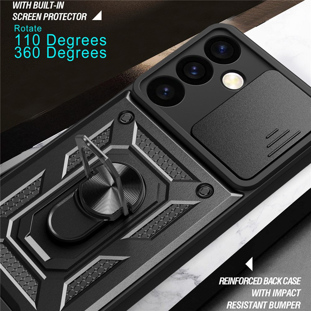 For Samsung Galaxy S24+ Case PC+TPU Kickstand Slide Lens Lid Mobile Phone Cover