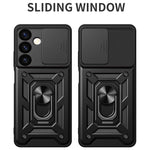 For Samsung Galaxy S24+ Case PC+TPU Kickstand Slide Lens Lid Mobile Phone Cover