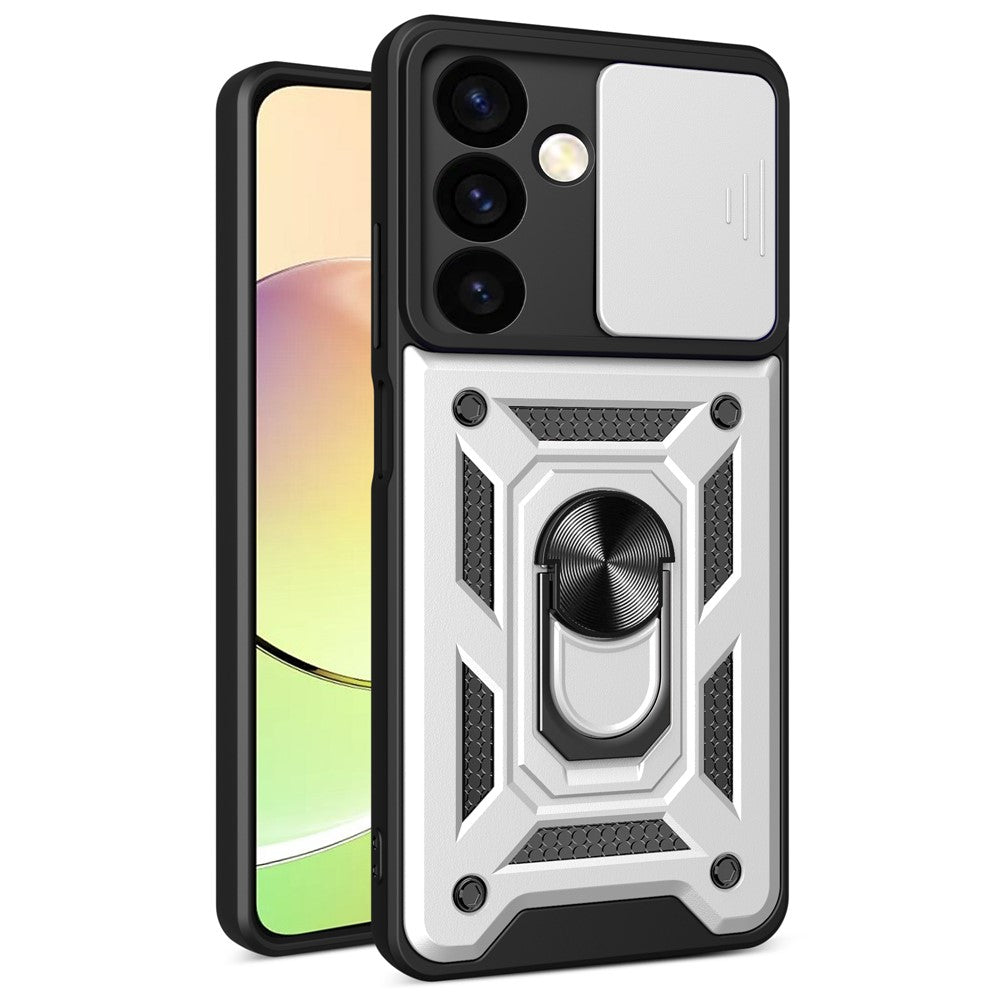 For Samsung Galaxy S24+ Case PC+TPU Kickstand Slide Lens Lid Mobile Phone Cover