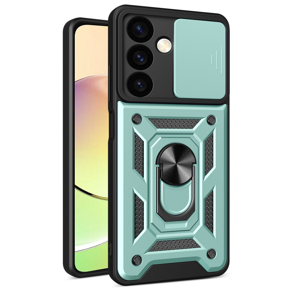 For Samsung Galaxy S24+ Case PC+TPU Kickstand Slide Lens Lid Mobile Phone Cover