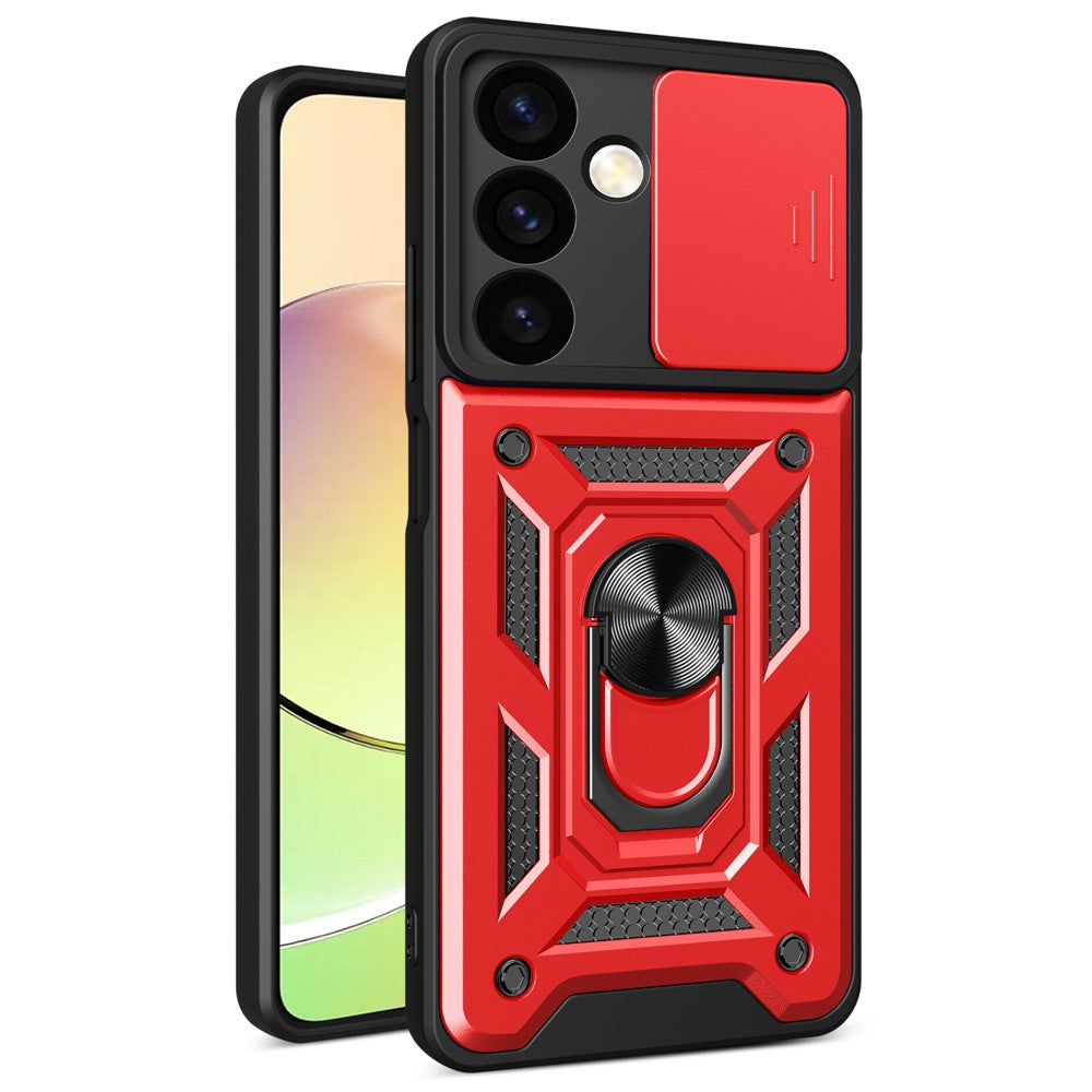 For Samsung Galaxy S24+ Case PC+TPU Kickstand Slide Lens Lid Mobile Phone Cover