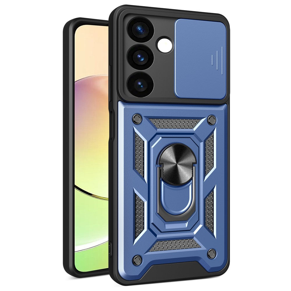For Samsung Galaxy S24+ Case PC+TPU Kickstand Slide Lens Lid Mobile Phone Cover