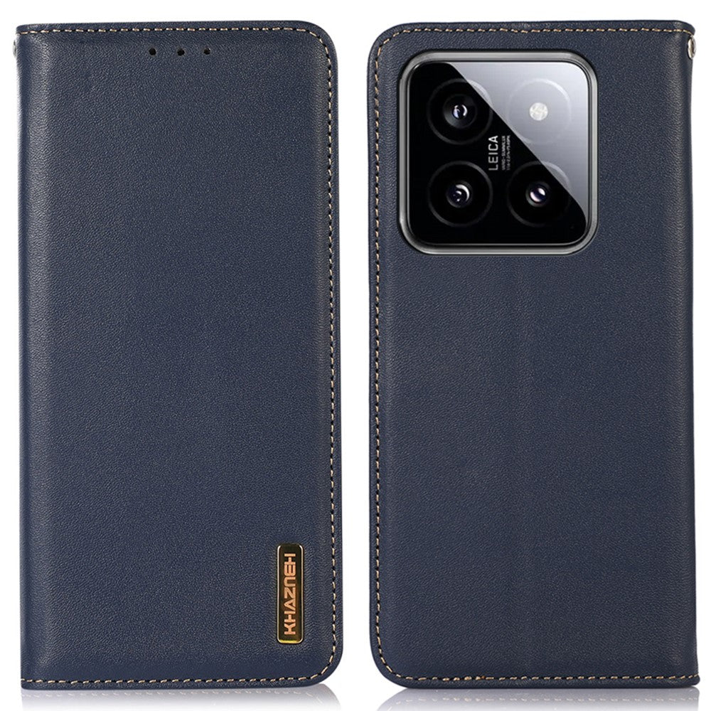KHAZNEH For Xiaomi 14 Pro Case Genuine Cow Leather Nappa Texture RFID Blocking Phone Cover