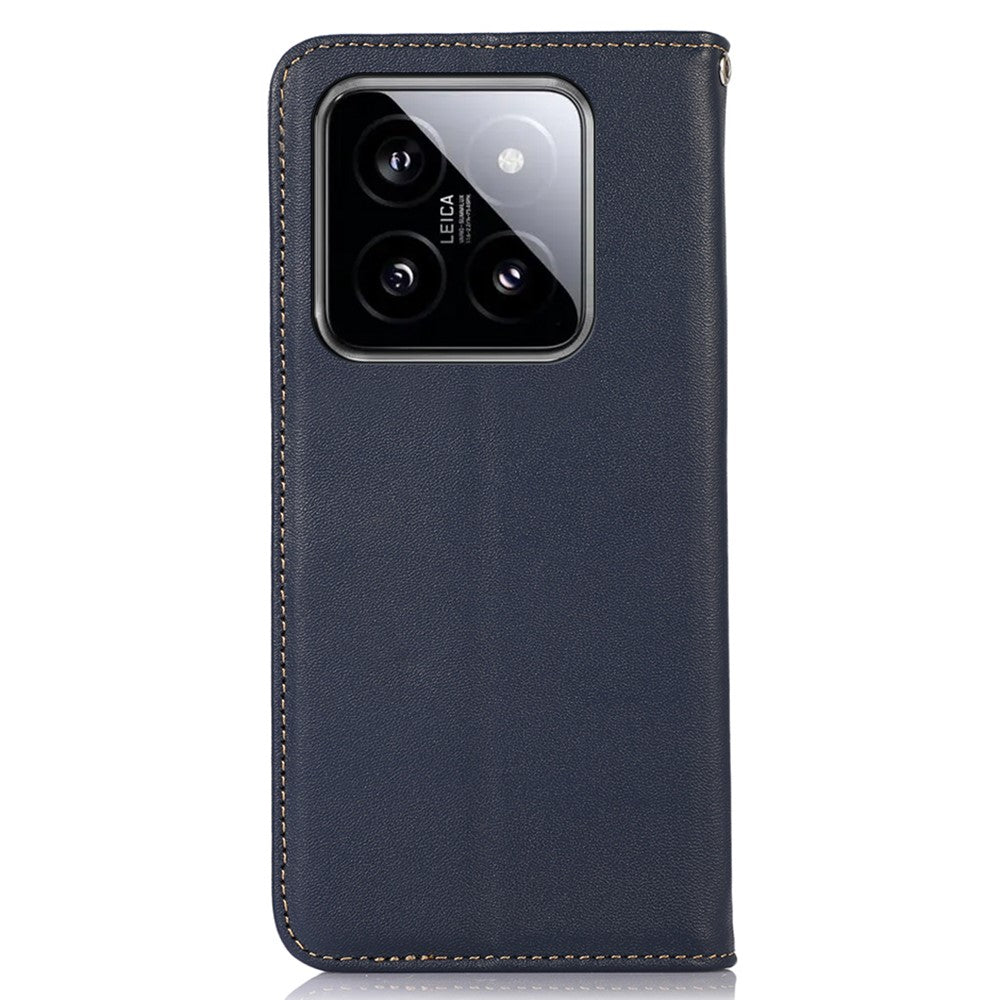 KHAZNEH For Xiaomi 14 Pro Case Genuine Cow Leather Nappa Texture RFID Blocking Phone Cover