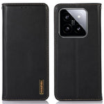 KHAZNEH For Xiaomi 14 Pro Case Genuine Cow Leather Nappa Texture RFID Blocking Phone Cover
