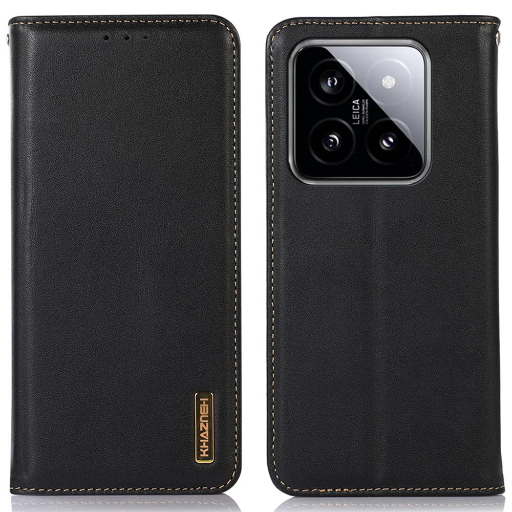 KHAZNEH For Xiaomi 14 Pro Case Genuine Cow Leather Nappa Texture RFID Blocking Phone Cover