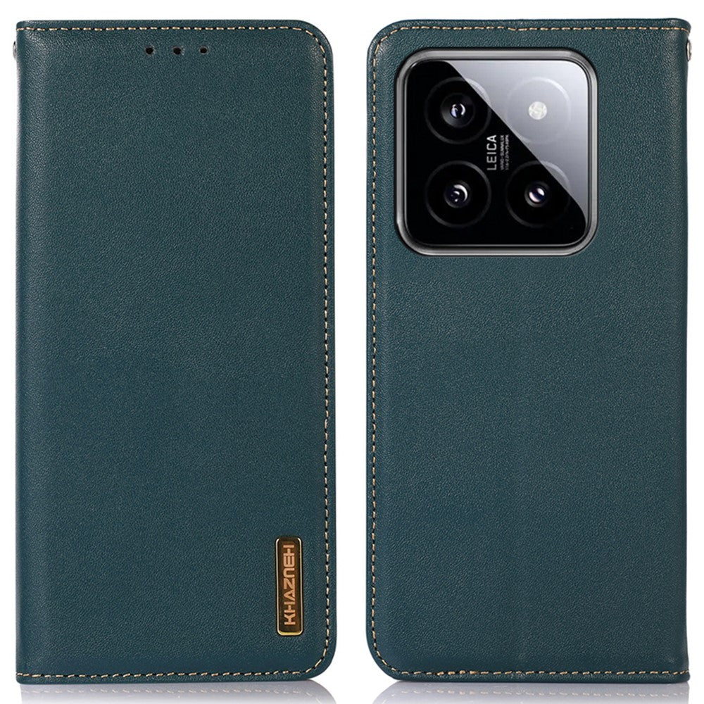 KHAZNEH For Xiaomi 14 Pro Case Genuine Cow Leather Nappa Texture RFID Blocking Phone Cover