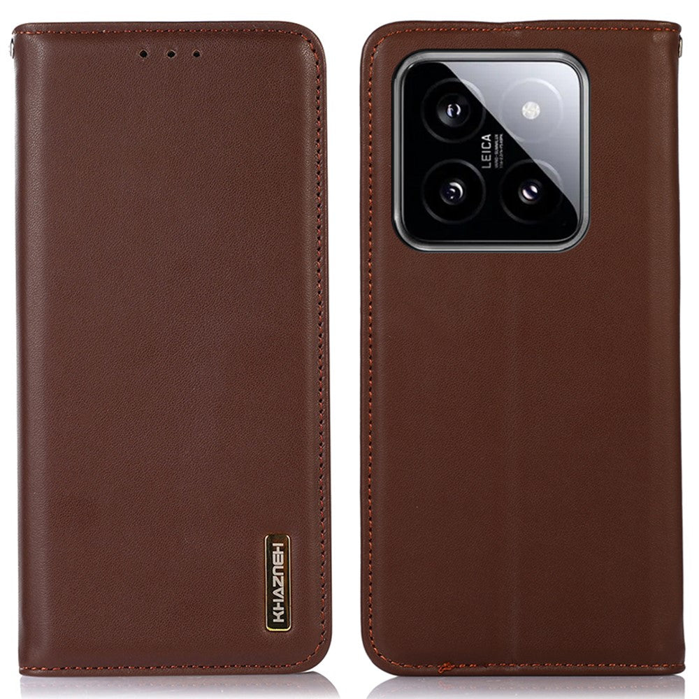 KHAZNEH For Xiaomi 14 Pro Case Genuine Cow Leather Nappa Texture RFID Blocking Phone Cover