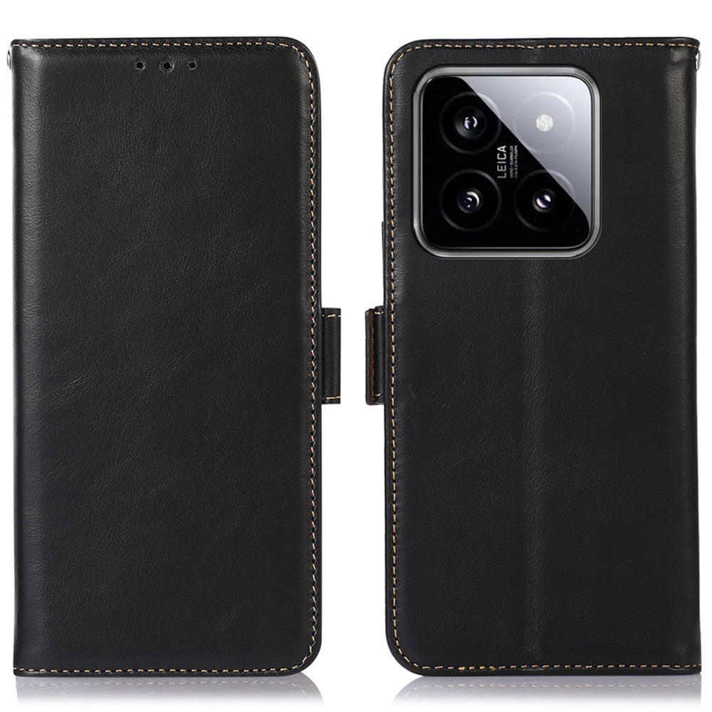 For Xiaomi 14 Pro Case Genuine Cow Leather RFID Blocking Stand Phone Cover