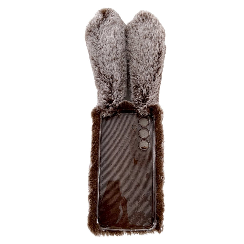Samsung Galaxy S24-skal med 3D-kaninöron, mjukt, pälsklingande hårbollar och luddigt mobilfodral
