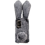 Samsung Galaxy S24-skal med 3D-kaninöron, mjukt, pälsklingande hårbollar och luddigt mobilfodral