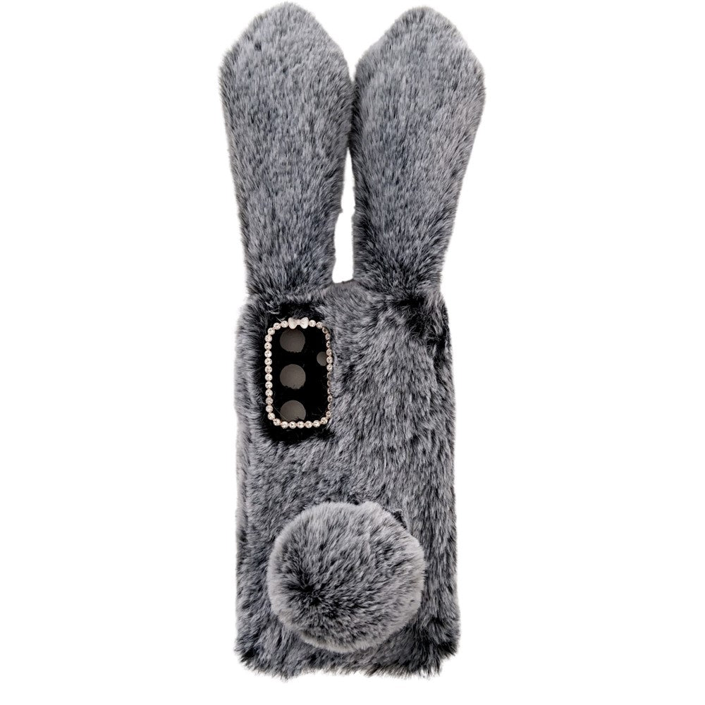 Samsung Galaxy S24-skal med 3D-kaninöron, mjukt, pälsklingande hårbollar och luddigt mobilfodral