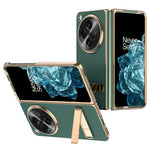 Til OnePlus Open Etui Litchi Tekstur Læder+PC Telefon Kickstand Cover med Hærdet Glasfilm