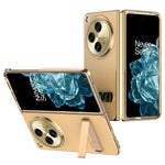 Til OnePlus Open Etui Litchi Tekstur Læder+PC Telefon Kickstand Cover med Hærdet Glasfilm