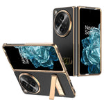 Til OnePlus Open Etui Litchi Tekstur Læder+PC Telefon Kickstand Cover med Hærdet Glasfilm