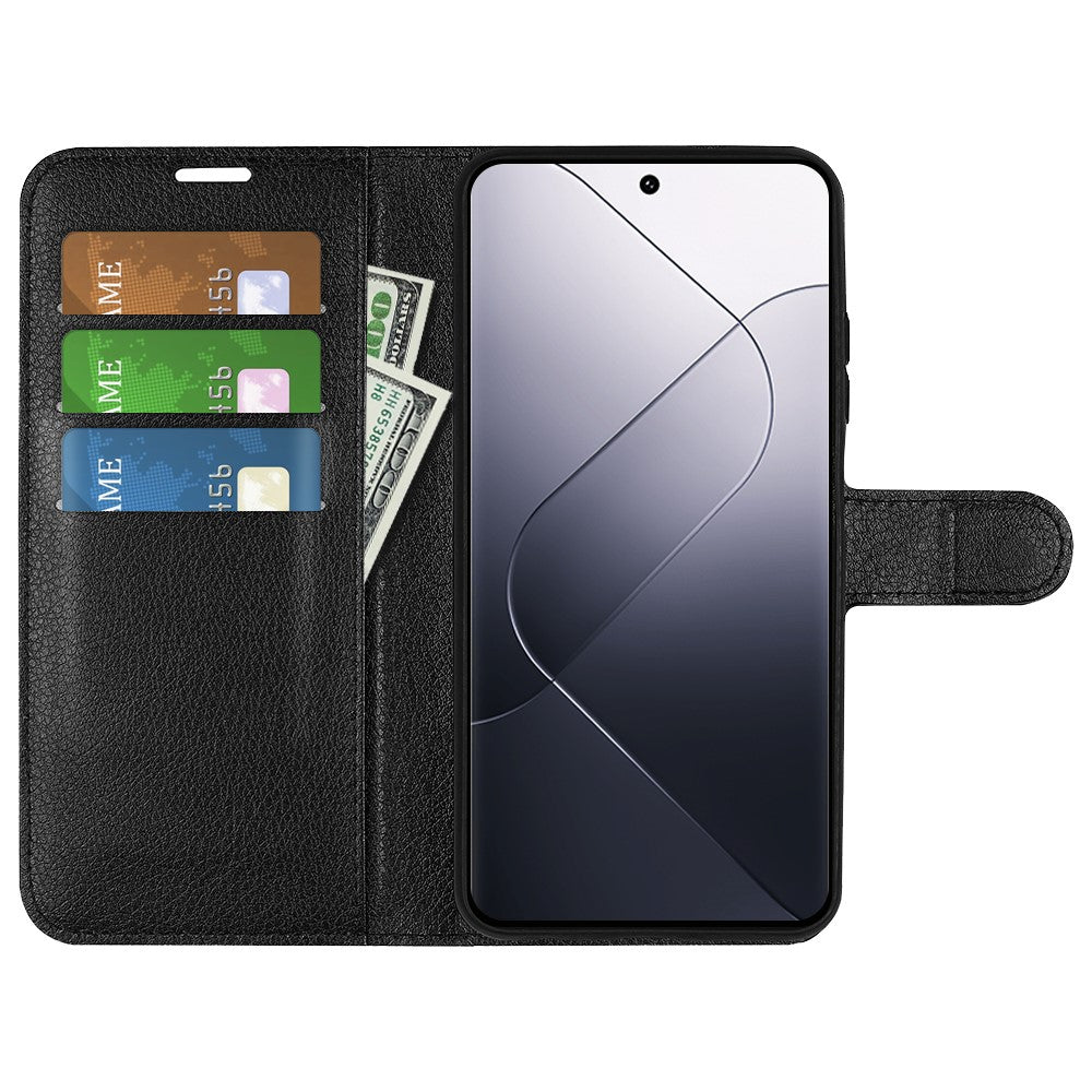 For Xiaomi 14 Case Litchi Texture PU Leather Stand Phone Wallet Cover