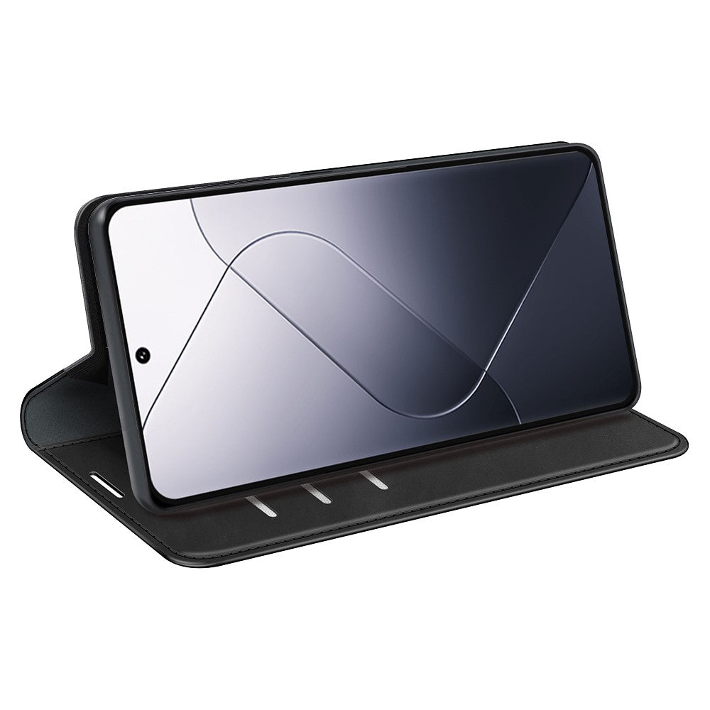 Xiaomi 14-skal med hudkontakt, läderfodral med plånboksställ