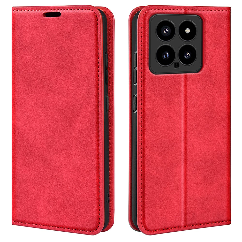 Xiaomi 14-skal med hudkontakt, läderfodral med plånboksställ