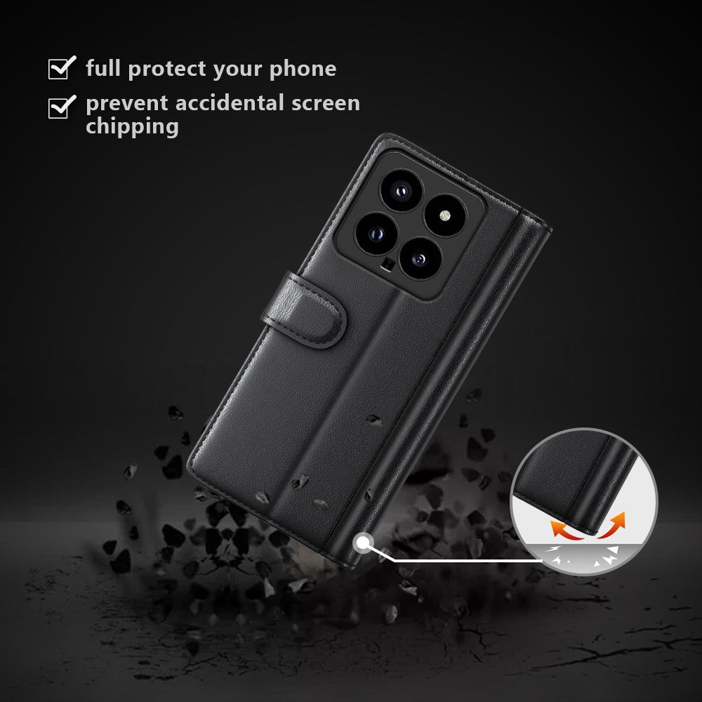 For Xiaomi 14 Case Genuine Split Leather Phone Cover with Wallet Stand