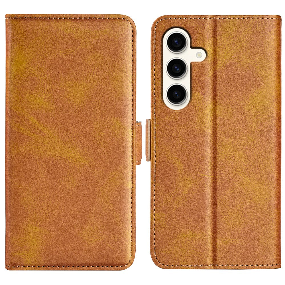 For Samsung Galaxy S24+ Case Dual Magnetic Clasp Folio PU Leather Phone Cover
