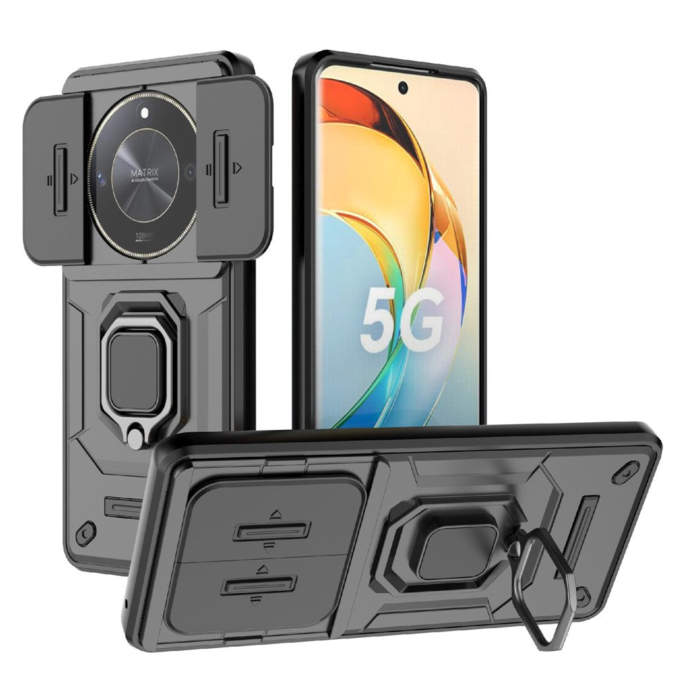 For Honor X50 5G Case Slide Lens Protection PC + TPU Kickstand Cover
