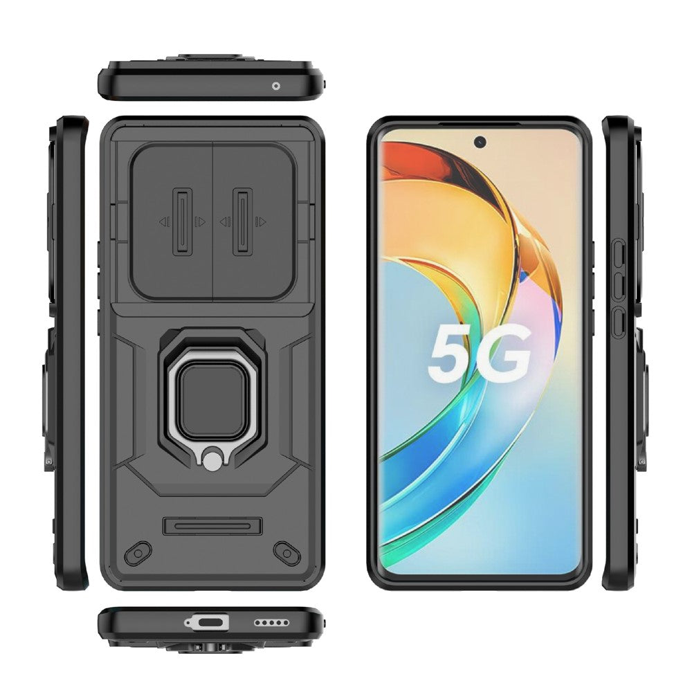 For Honor X50 5G Case Slide Lens Protection PC + TPU Kickstand Cover