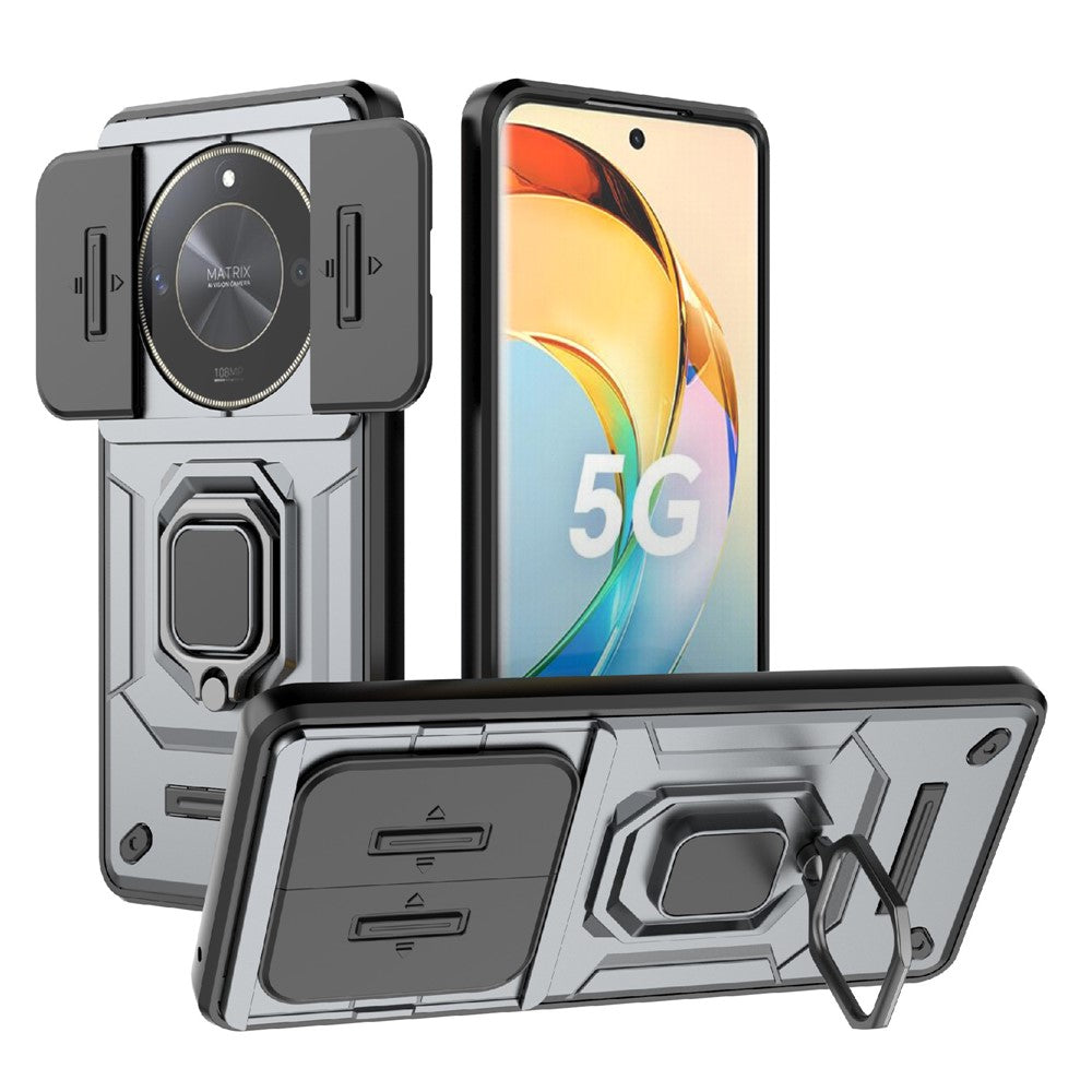 For Honor X50 5G Case Slide Lens Protection PC + TPU Kickstand Cover