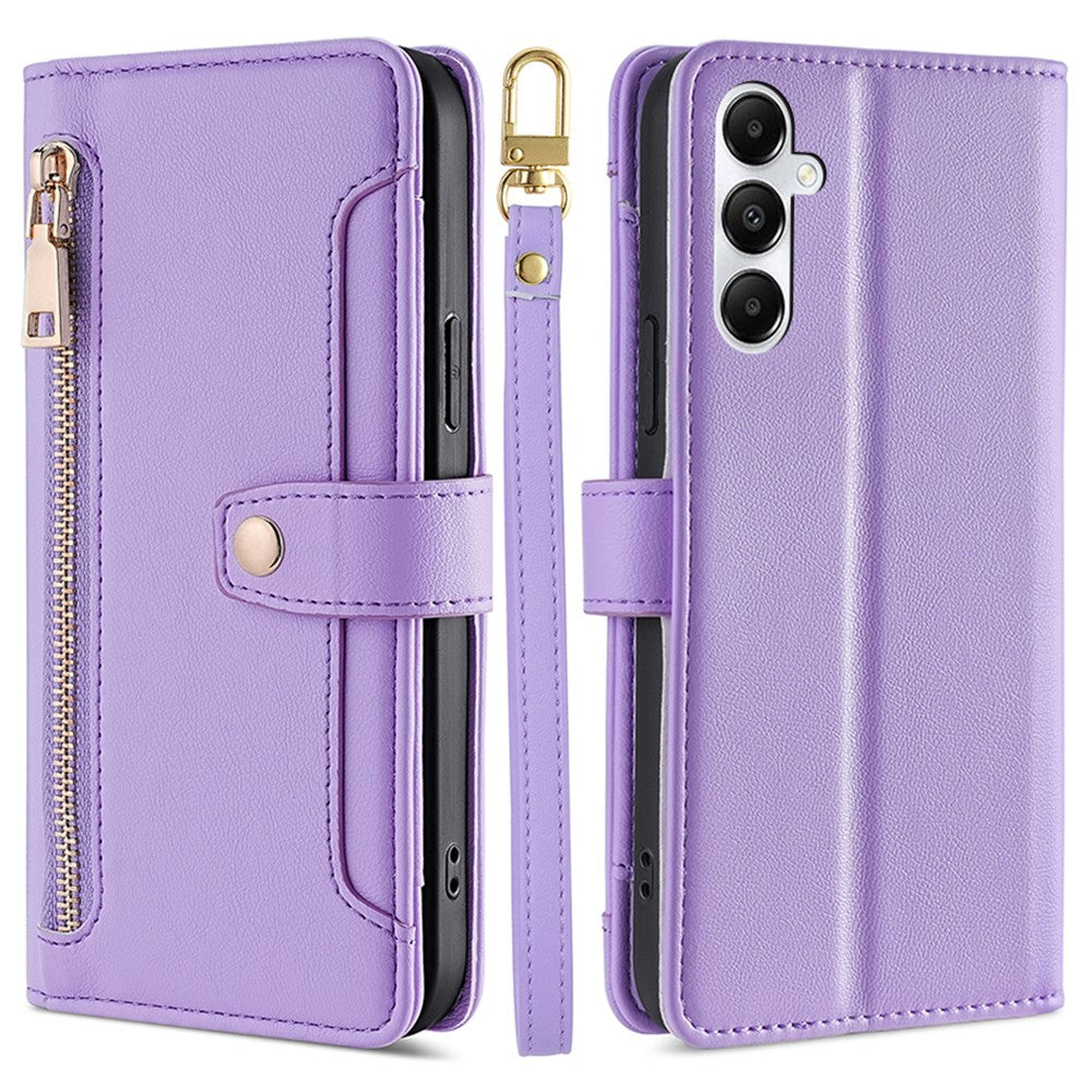 For Samsung Galaxy A05s 4G Case Zipper Pocket Wallet PU Leather Phone Cover with 2 Straps