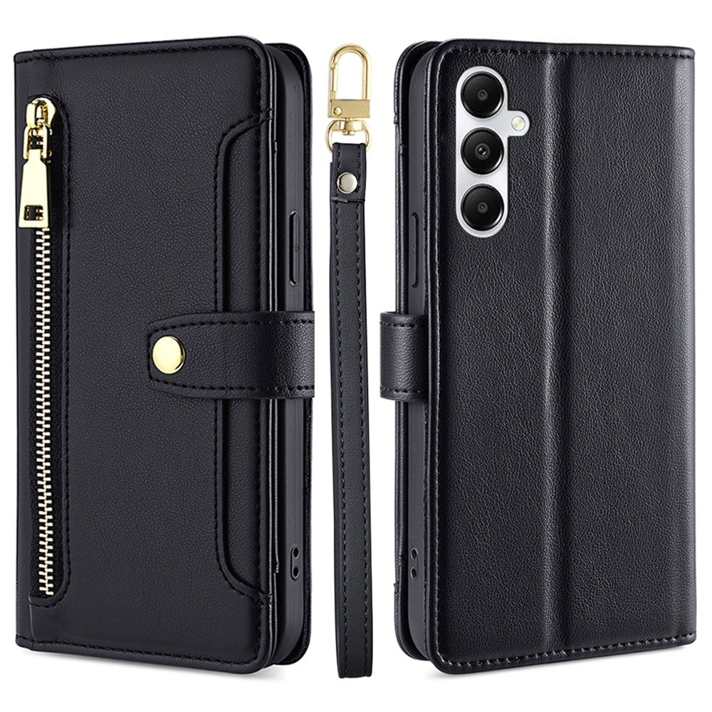 For Samsung Galaxy A05s 4G Case Zipper Pocket Wallet PU Leather Phone Cover with 2 Straps