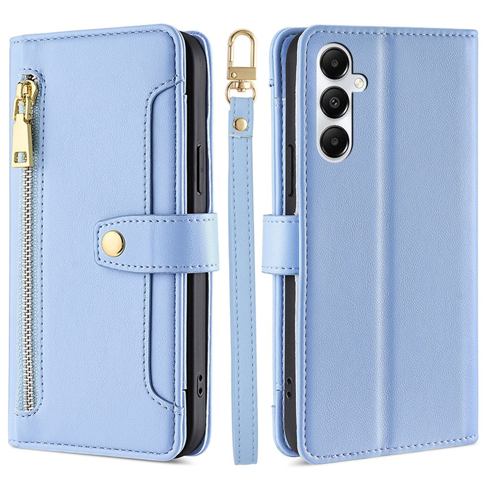 For Samsung Galaxy A05s 4G Case Zipper Pocket Wallet PU Leather Phone Cover with 2 Straps