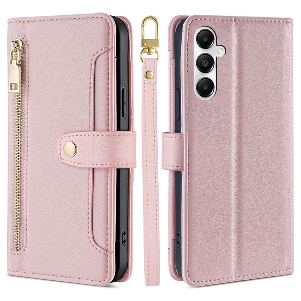 For Samsung Galaxy A05s 4G Case Zipper Pocket Wallet PU Leather Phone Cover with 2 Straps