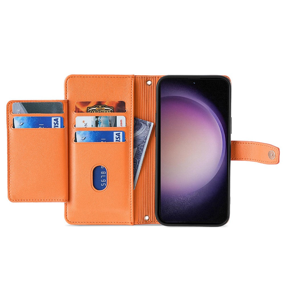 For Samsung Galaxy M34 5G / F34 5G Case Zipper Wallet Leather Anti-Drop Phone Cover with 2 Straps