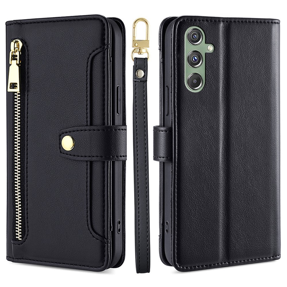 For Samsung Galaxy M34 5G / F34 5G Case Zipper Wallet Leather Anti-Drop Phone Cover with 2 Straps