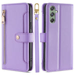 For Samsung Galaxy M34 5G / F34 5G Case Zipper Wallet Leather Anti-Drop Phone Cover with 2 Straps