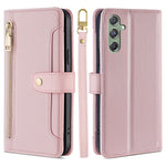 For Samsung Galaxy M34 5G / F34 5G Case Zipper Wallet Leather Anti-Drop Phone Cover with 2 Straps