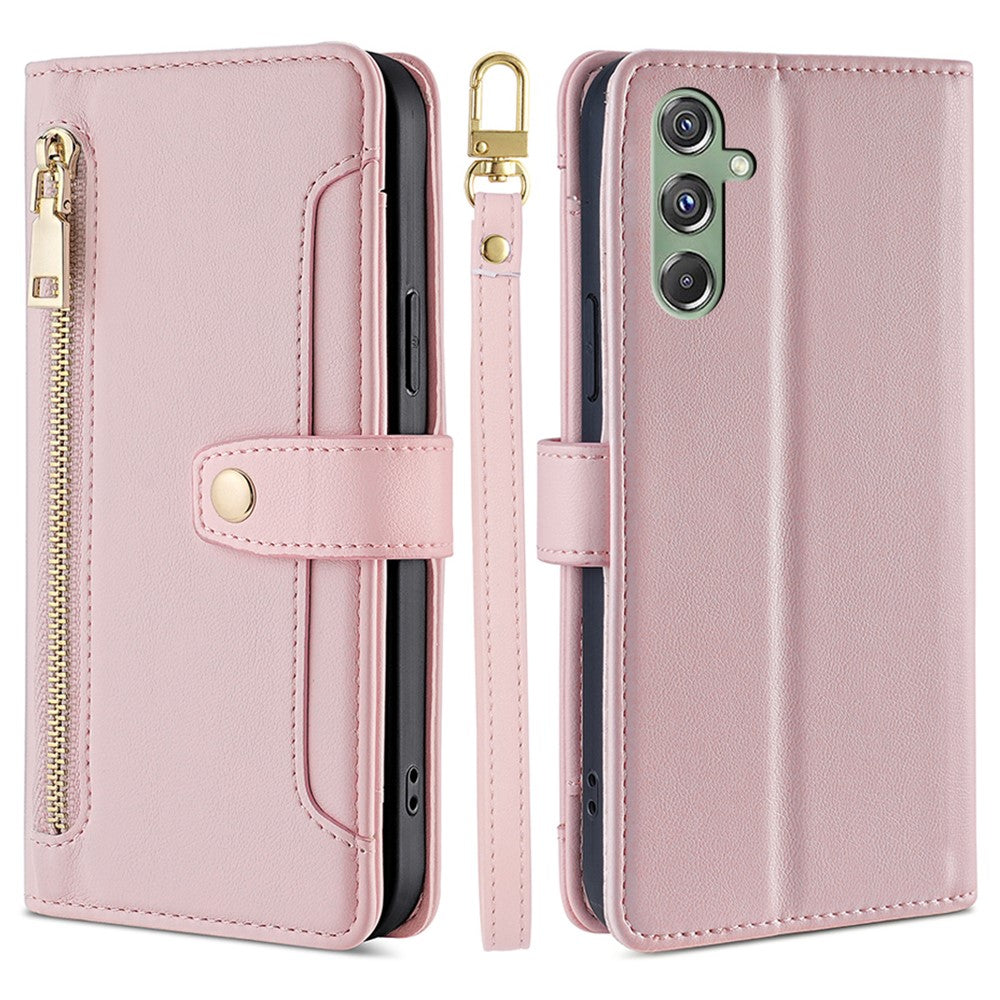 For Samsung Galaxy M34 5G / F34 5G Case Zipper Wallet Leather Anti-Drop Phone Cover with 2 Straps