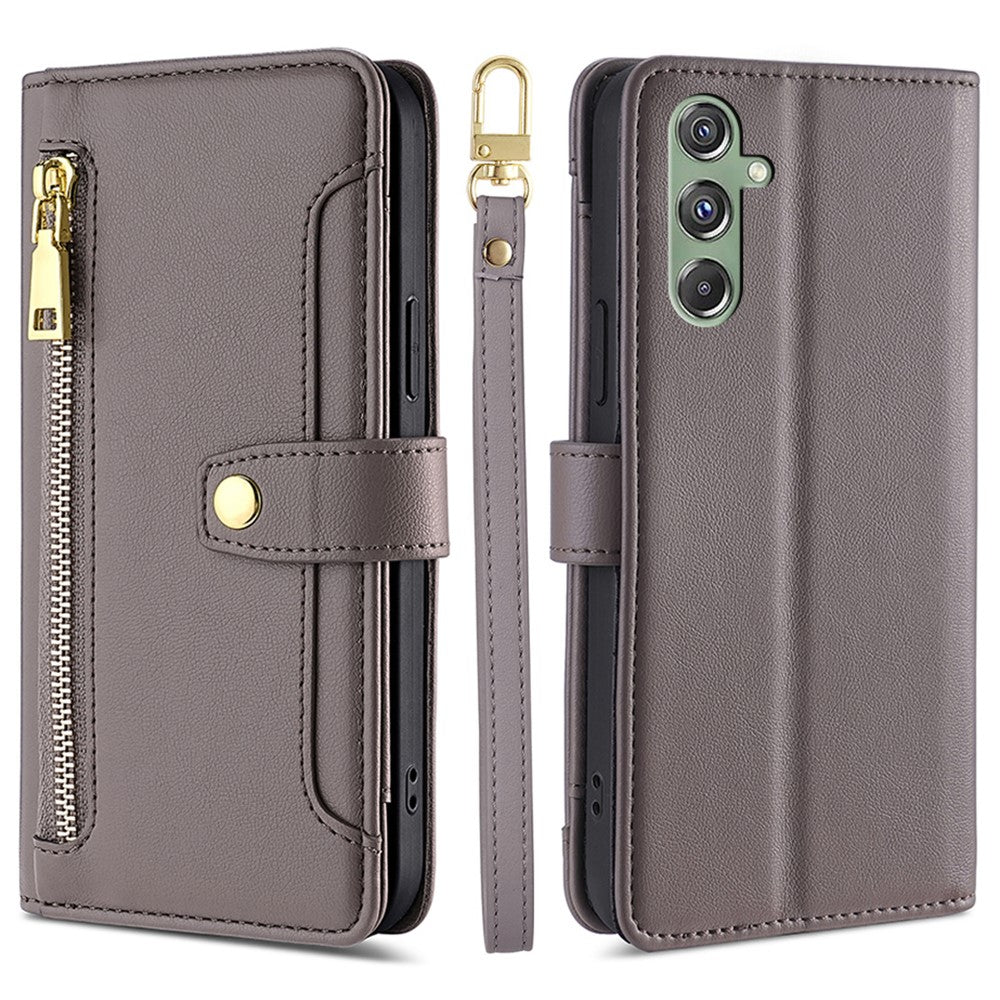 For Samsung Galaxy M34 5G / F34 5G Case Zipper Wallet Leather Anti-Drop Phone Cover with 2 Straps
