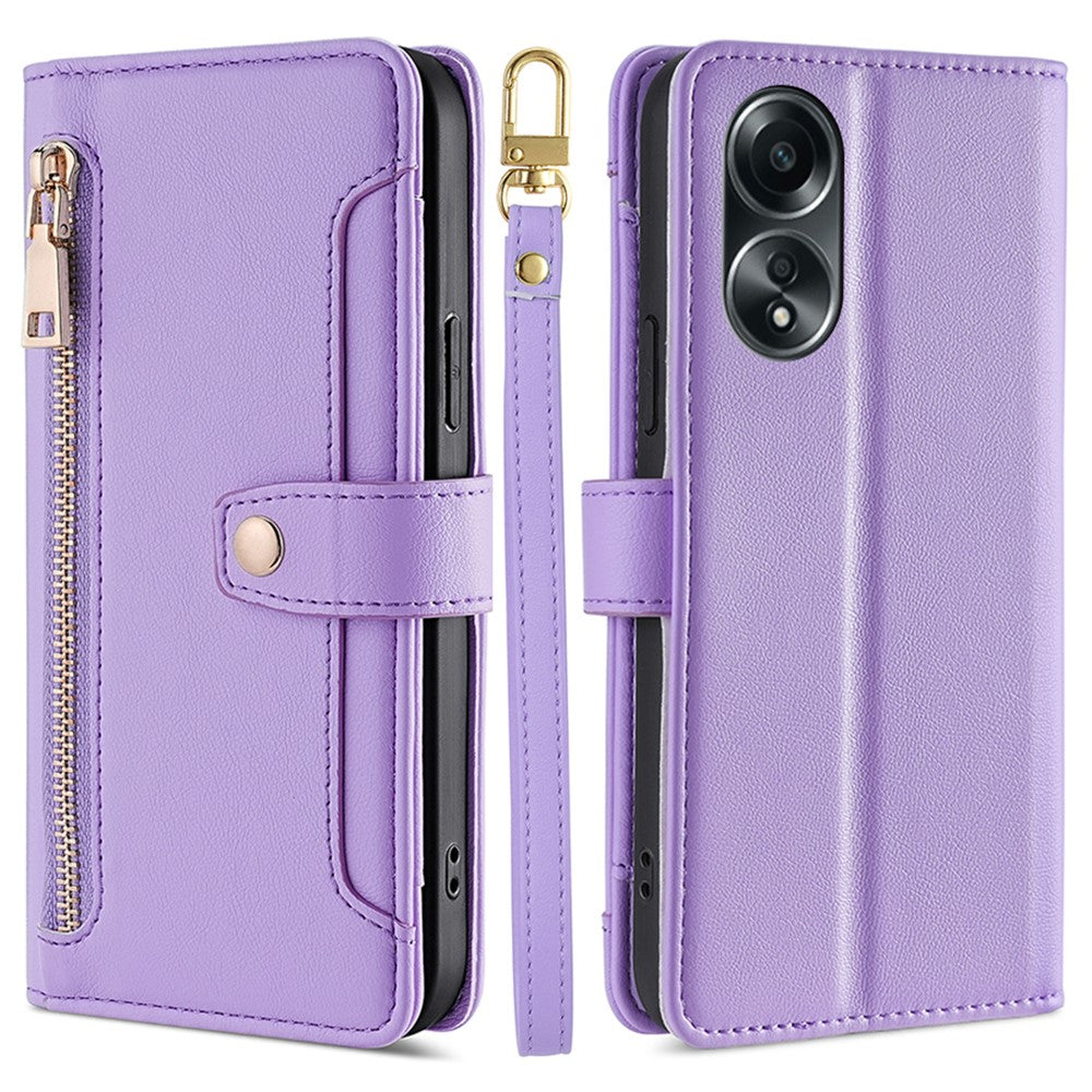 For Oppo A58 4G Case Wallet Stand PU Leather Shockproof Phone Cover with 2 Straps