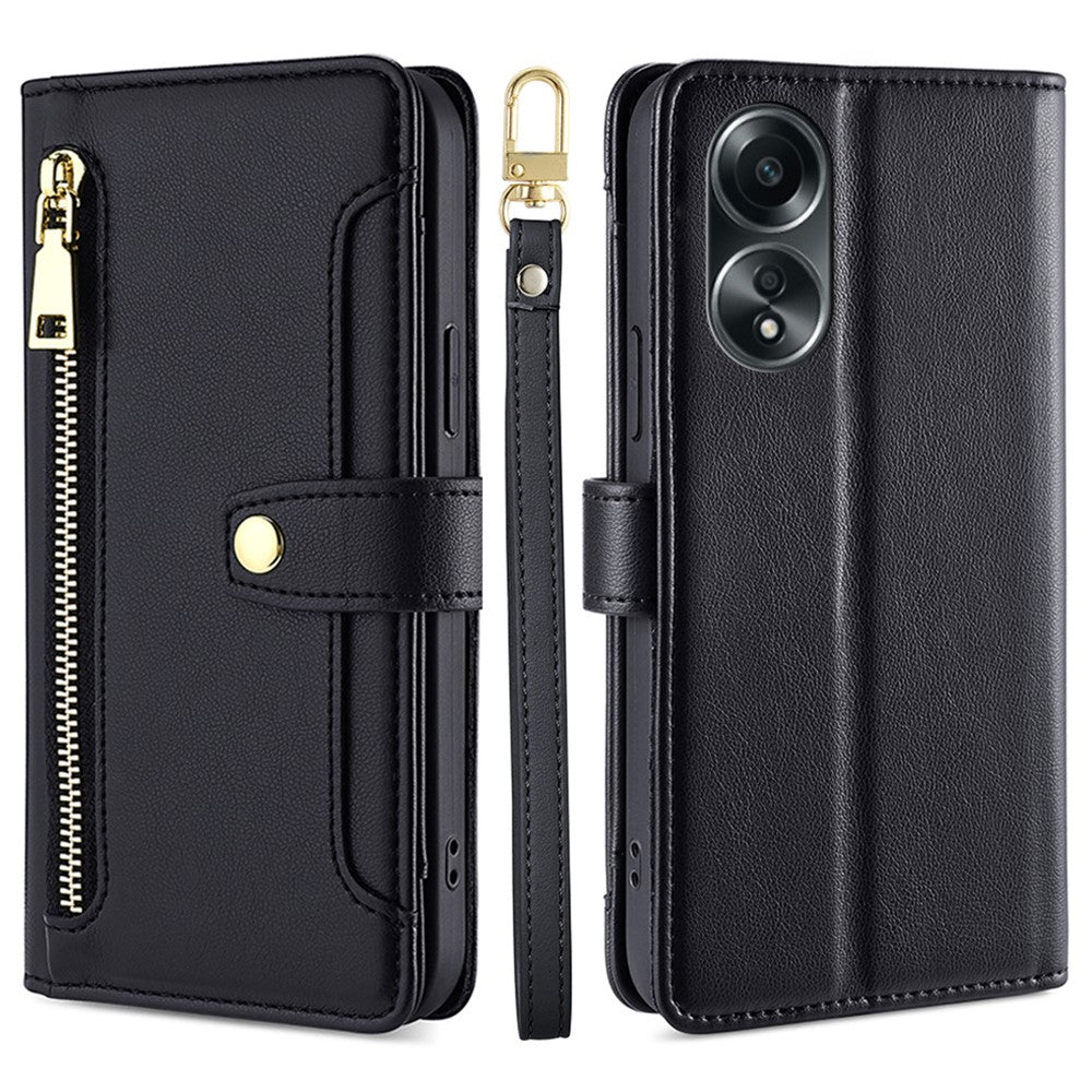 For Oppo A58 4G Case Wallet Stand PU Leather Shockproof Phone Cover with 2 Straps