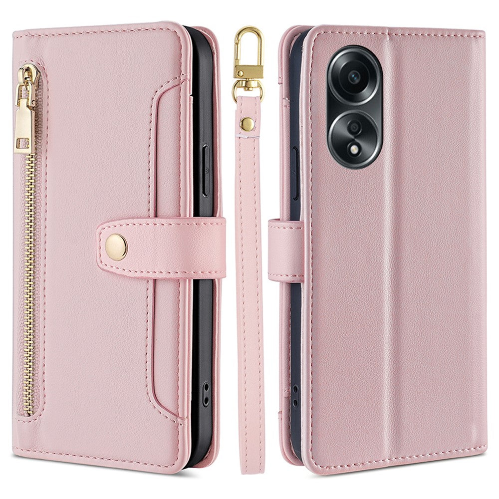 For Oppo A58 4G Case Wallet Stand PU Leather Shockproof Phone Cover with 2 Straps