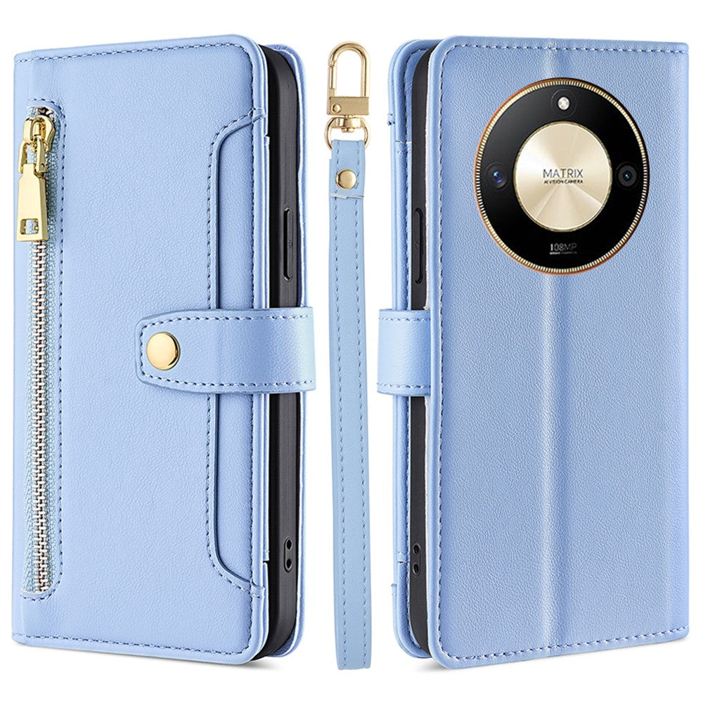 For Honor X50 5G Case PU Leather Wallet Zipper Pocket Smartphone Cover with 2 Straps