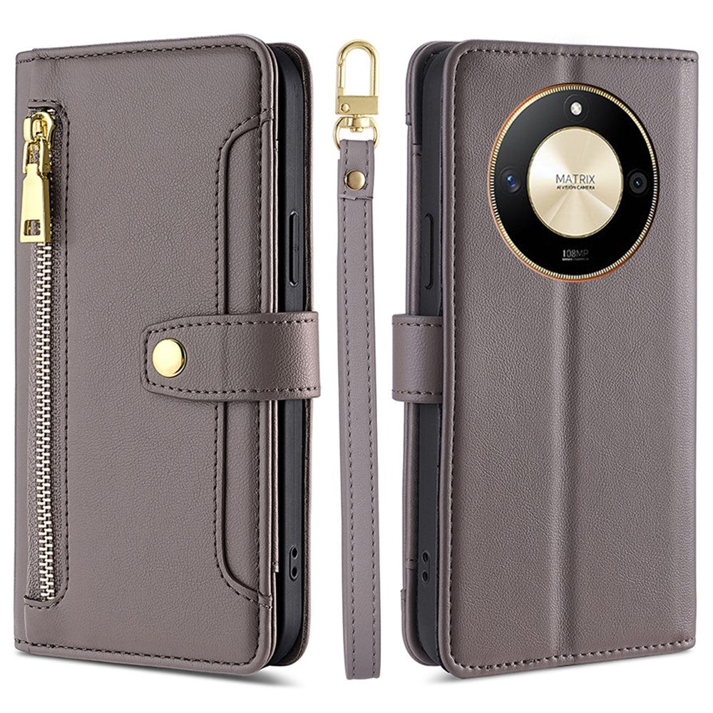 For Honor X50 5G Case PU Leather Wallet Zipper Pocket Smartphone Cover with 2 Straps