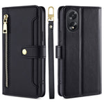 For Oppo A38 4G / A18 4G Case Wallet Zipper Pocket Leather Cover with 2 Straps