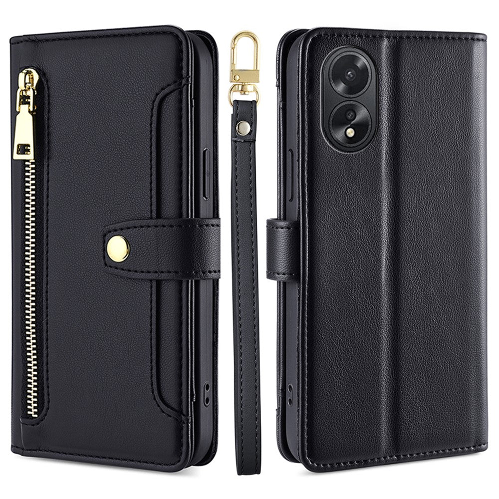 For Oppo A38 4G / A18 4G Case Wallet Zipper Pocket Leather Cover with 2 Straps