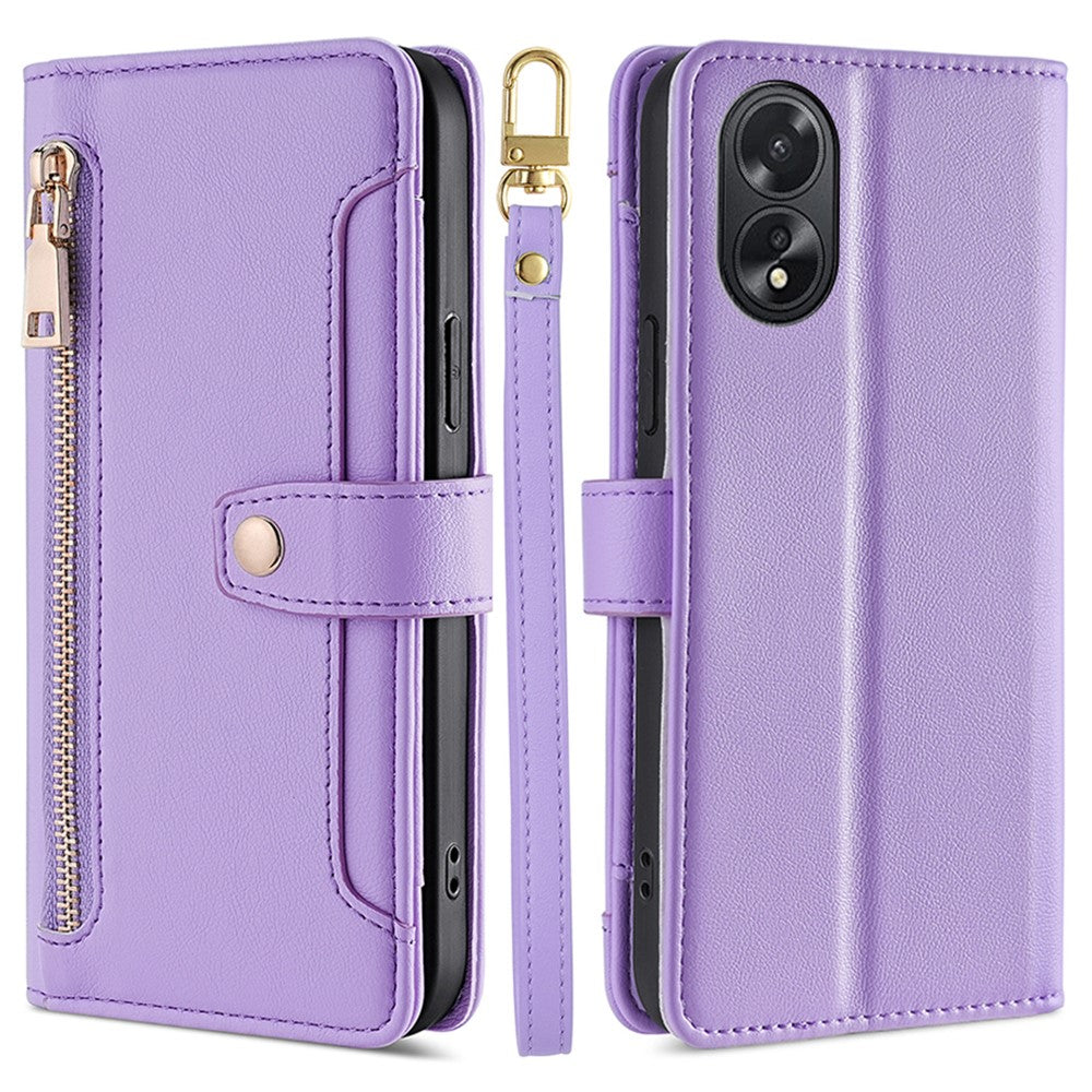 For Oppo A38 4G / A18 4G Case Wallet Zipper Pocket Leather Cover with 2 Straps