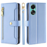For Oppo A78 4G Case Zipper Phone Leather Cover with Hand Strap and Shoulder Strap